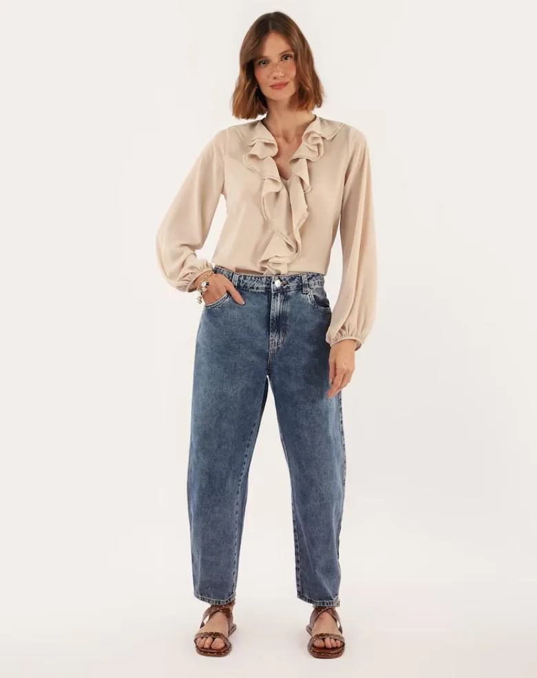 Calça barrel Jeans Médio
